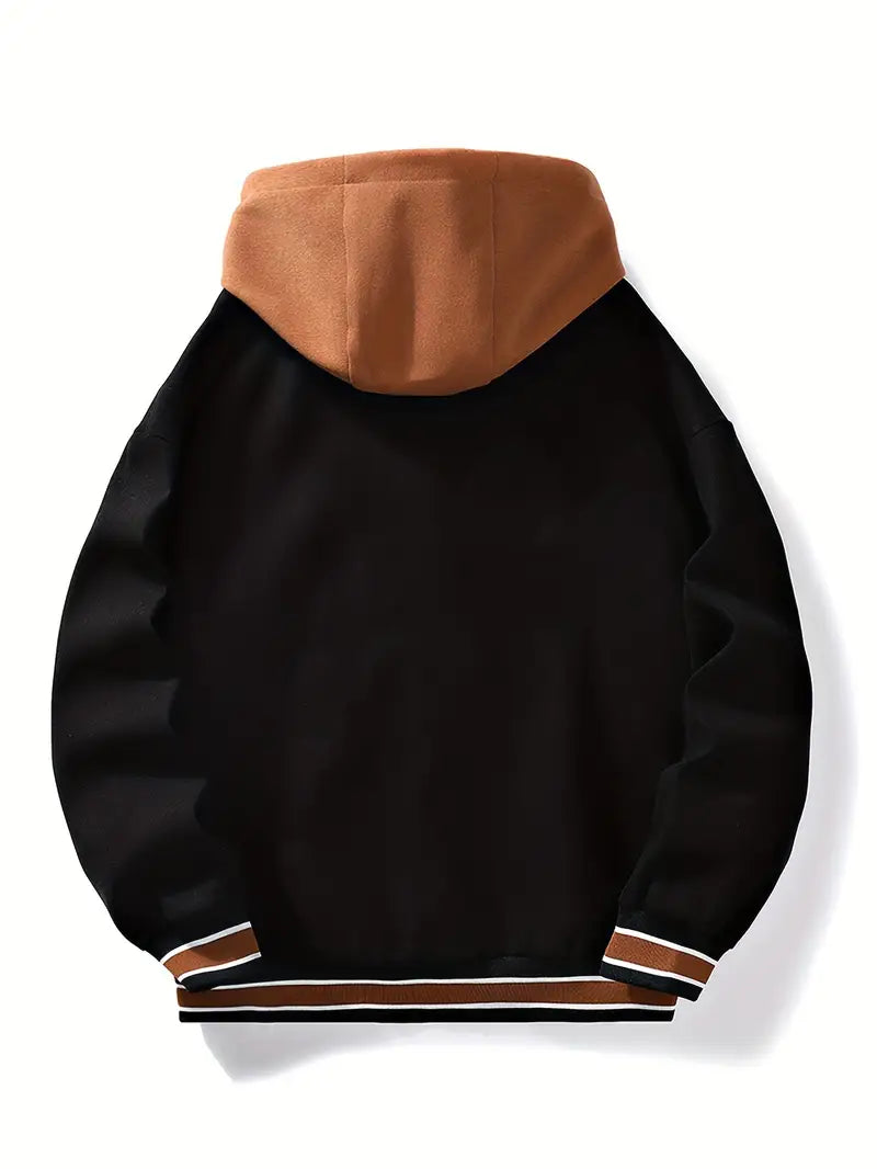 Bomber Jacket with Hood and Snap Button Closure
