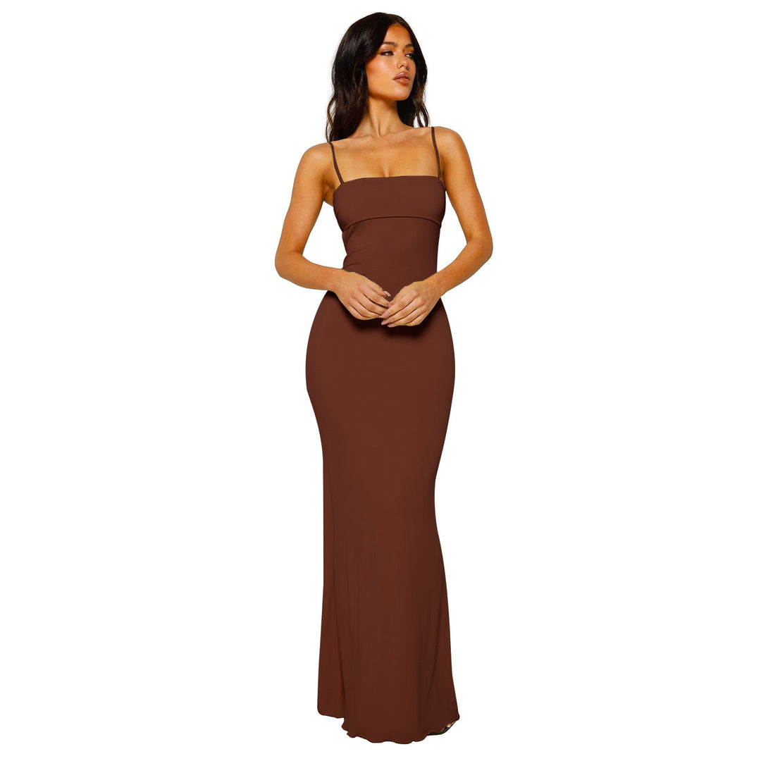 Fitted Maxi Dress with Spaghetti Straps and Open Back Detail