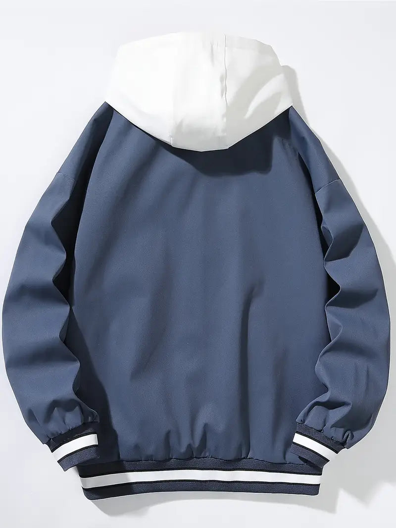 Bomber Jacket with Hood and Snap Button Closure