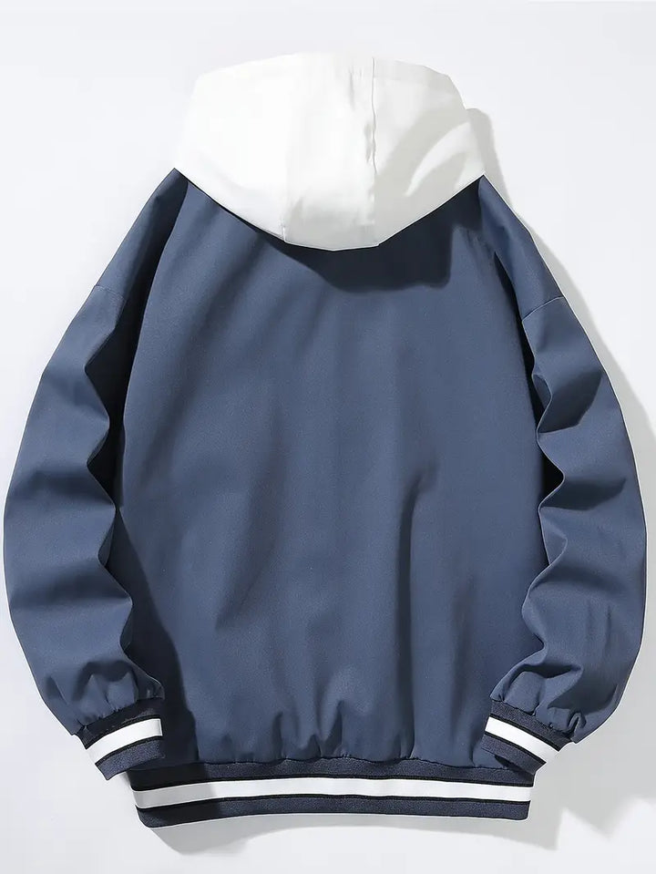 Bomber Jacket with Hood and Snap Button Closure