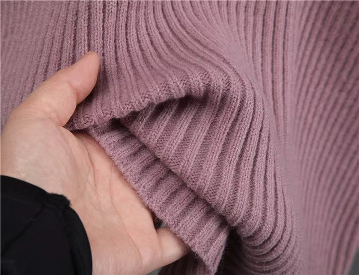 Ribbed Turtleneck Top and Maxi Skirt Set with Long Sleeves