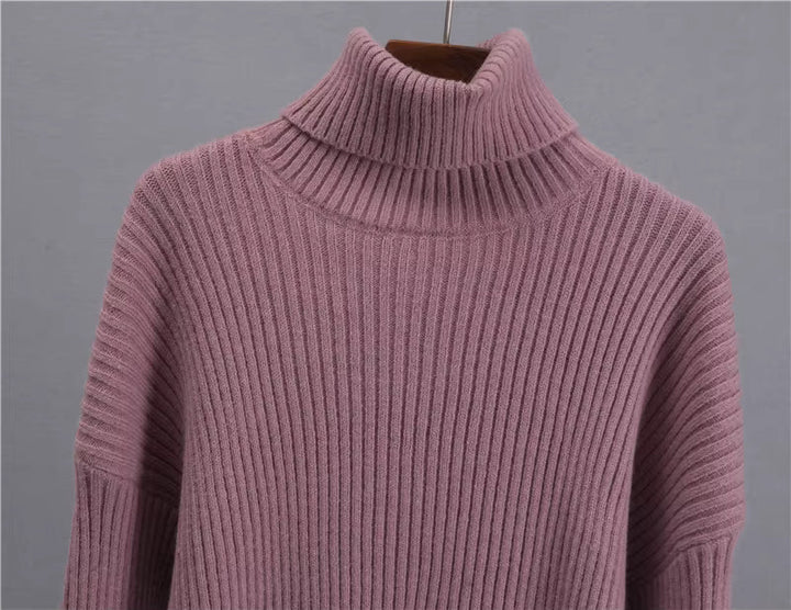 Ribbed Turtleneck Top and Maxi Skirt Set with Long Sleeves