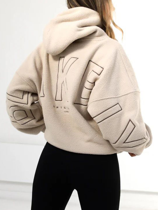 Fleece Oversized Hoodie with Graphic Lettering and Kangaroo Pocket