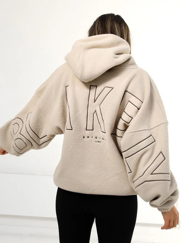 Fleece Oversized Hoodie with Graphic Lettering and Kangaroo Pocket