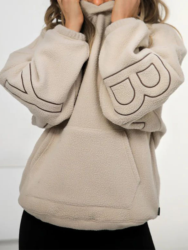 Fleece Oversized Hoodie with Graphic Lettering and Kangaroo Pocket