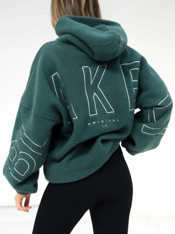 Fleece Oversized Hoodie with Graphic Lettering and Kangaroo Pocket