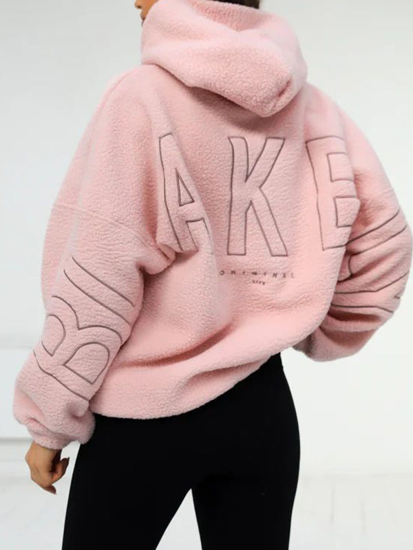 Fleece Oversized Hoodie with Graphic Lettering and Kangaroo Pocket