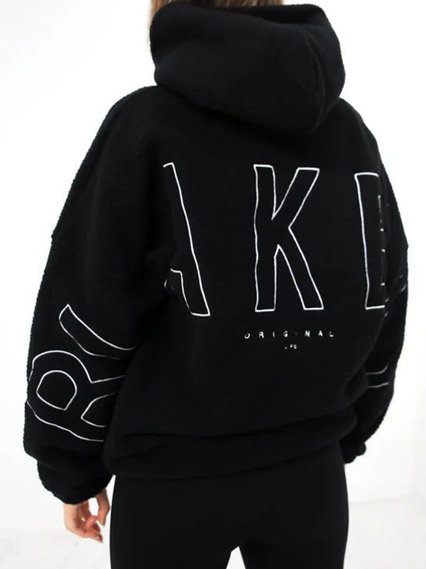 Fleece Oversized Hoodie with Graphic Lettering and Kangaroo Pocket