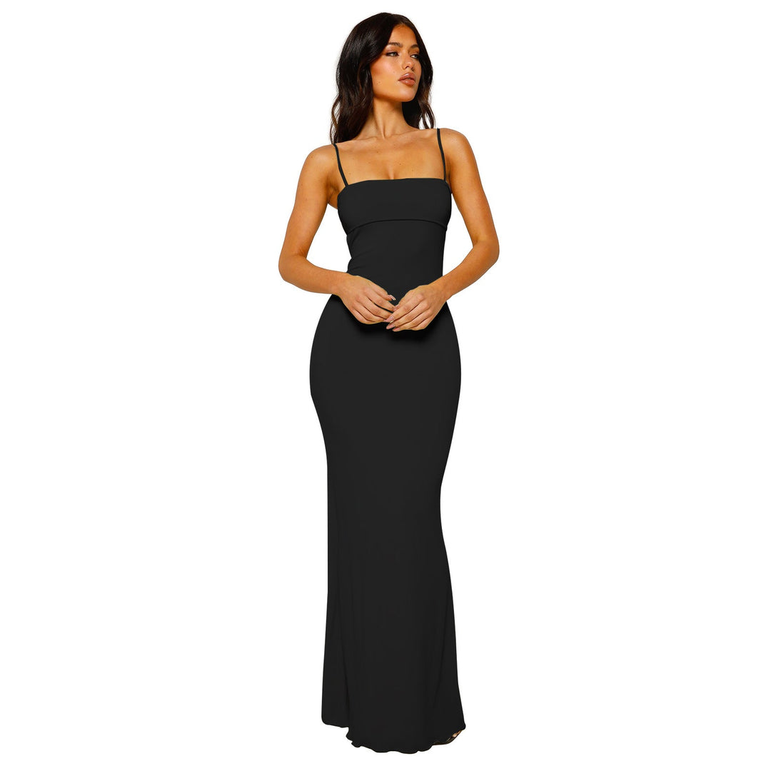 Fitted Maxi Dress with Spaghetti Straps and Open Back Detail