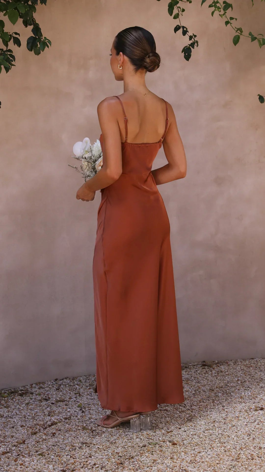 Square-Neck Maxi Dress with Spaghetti Straps and Side Slit