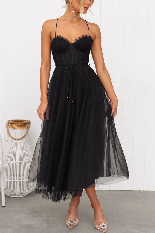 Midi Dress with Corset Bodice and Crisscross Straps