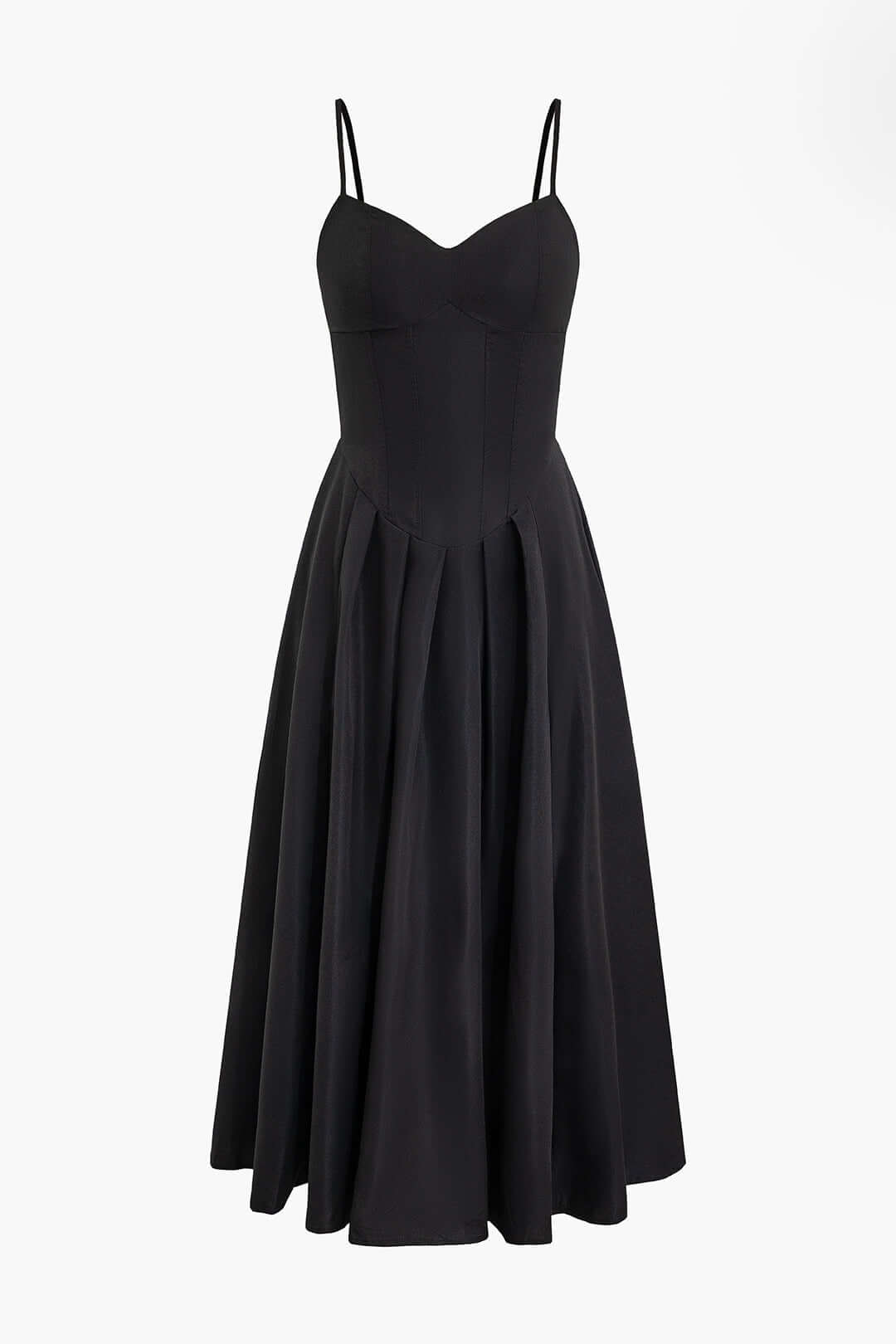 Sweetheart Neckline Corset Bodice Midi Dress with Spaghetti Straps