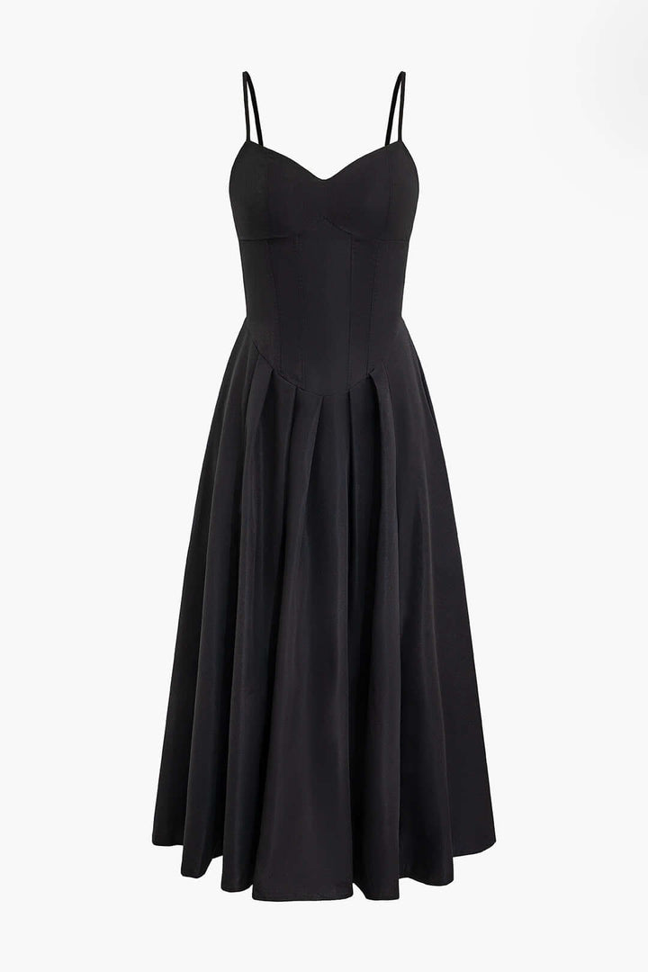 Sweetheart Neckline Corset Bodice Midi Dress with Spaghetti Straps