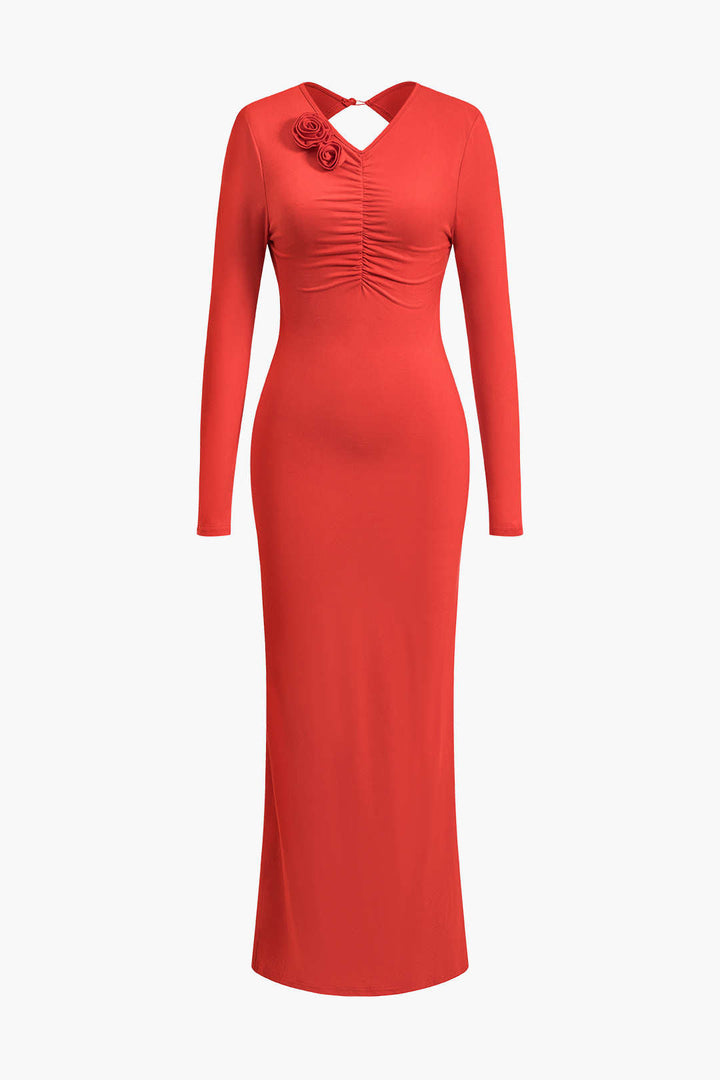 Round Neck Long Sleeve Open Back Maxi Dress