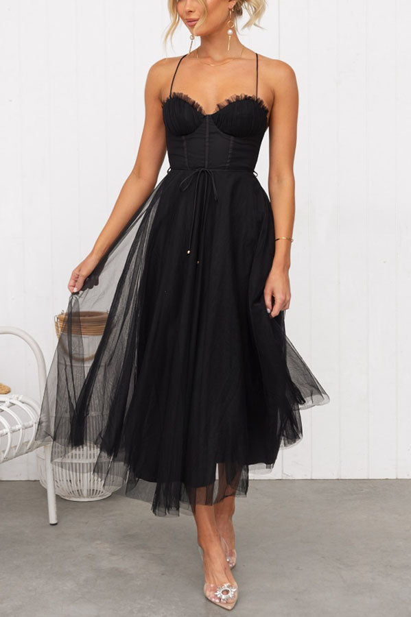 Midi Dress with Corset Bodice and Crisscross Straps