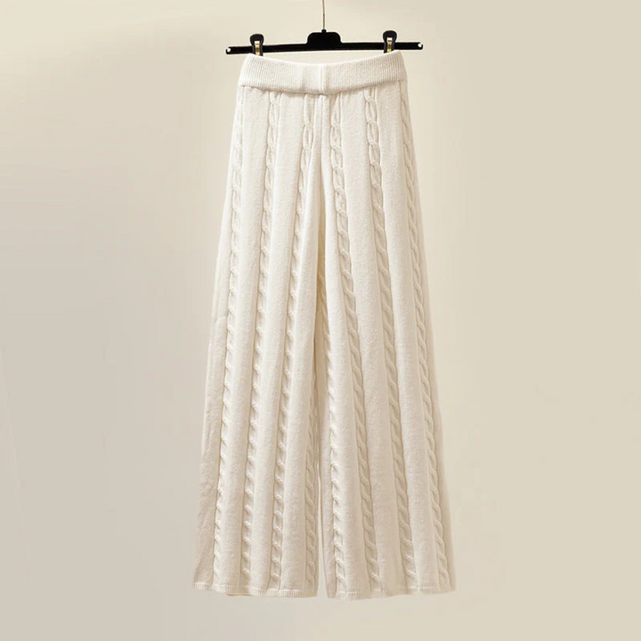 Cable Knit Trousers, Ribbed Turtleneck Sweater, and Padded Gilet Set