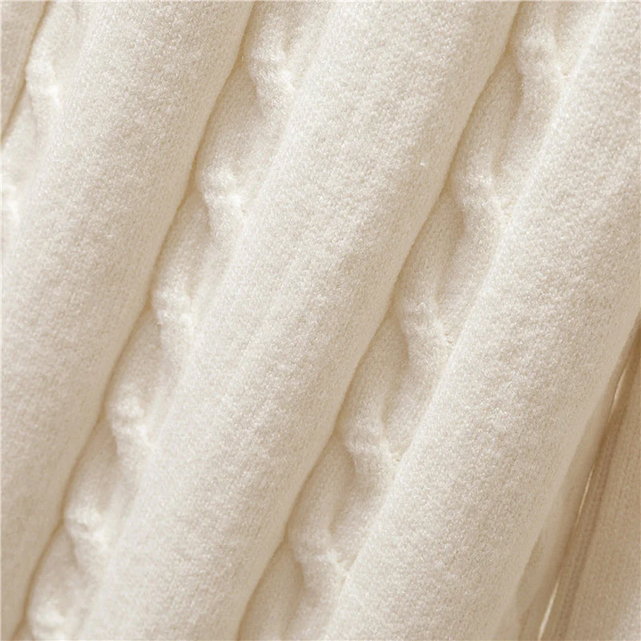 Cable Knit Trousers, Ribbed Turtleneck Sweater, and Padded Gilet Set