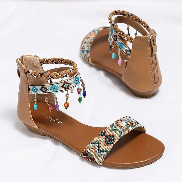 THEA - Boho Beaded Ankle Strap Sandals