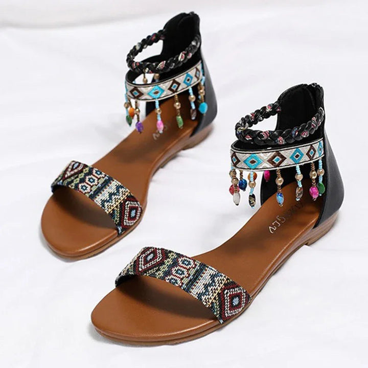 THEA - Boho Beaded Ankle Strap Sandals