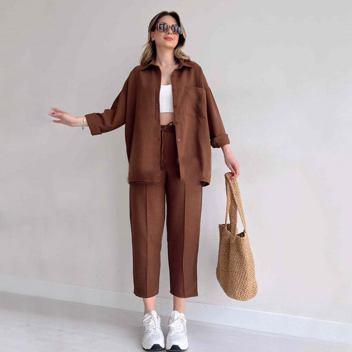 Oversized Shirt and Cropped Trousers Co-ord Set with Button Closures