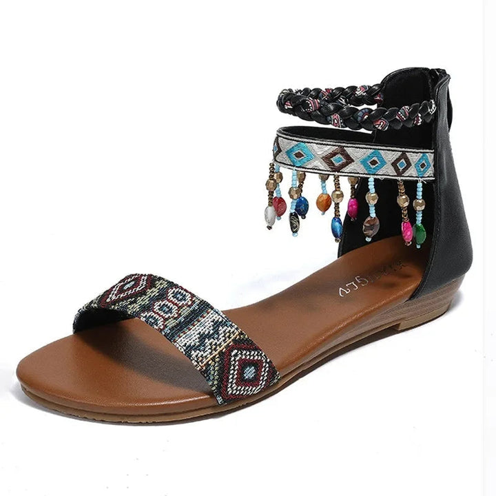 THEA - Boho Beaded Ankle Strap Sandals