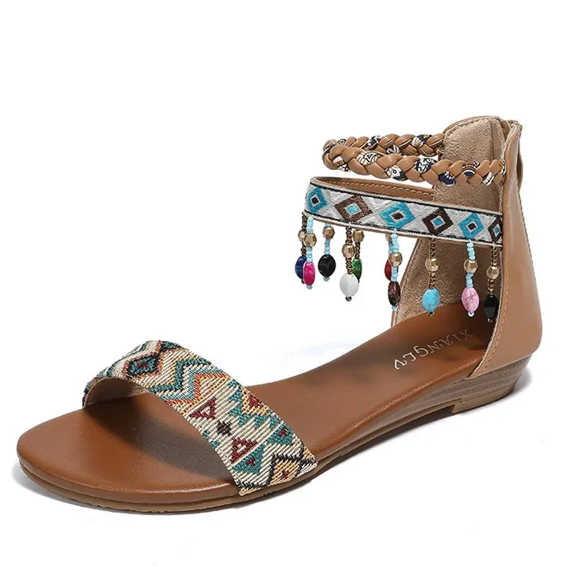 THEA - Boho Beaded Ankle Strap Sandals