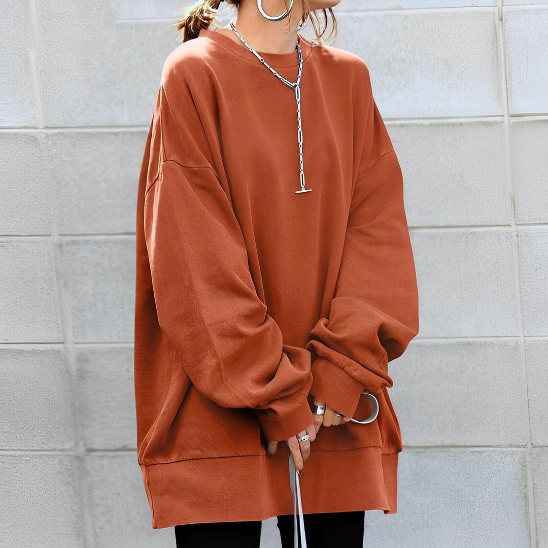 Oversized Crew-Neck Sweatshirt with Dropped Shoulders and Ribbed Hem