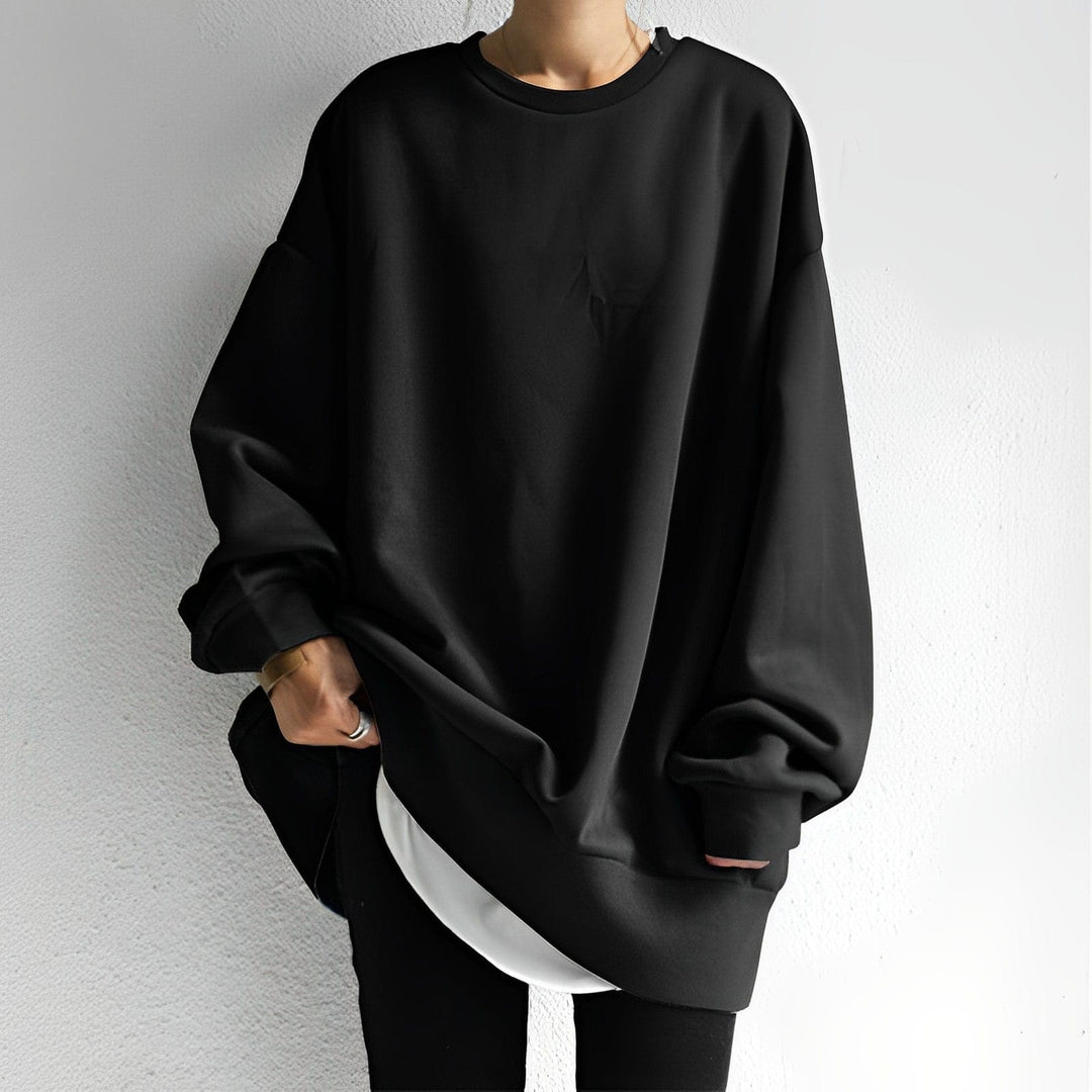 Oversized Crew-Neck Sweatshirt with Dropped Shoulders and Ribbed Hem