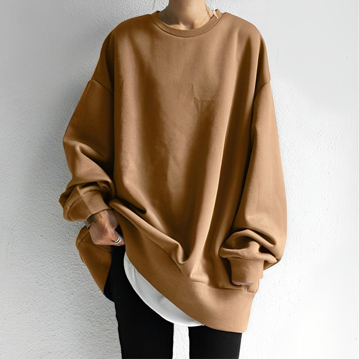 Oversized Crew-Neck Sweatshirt with Dropped Shoulders and Ribbed Hem