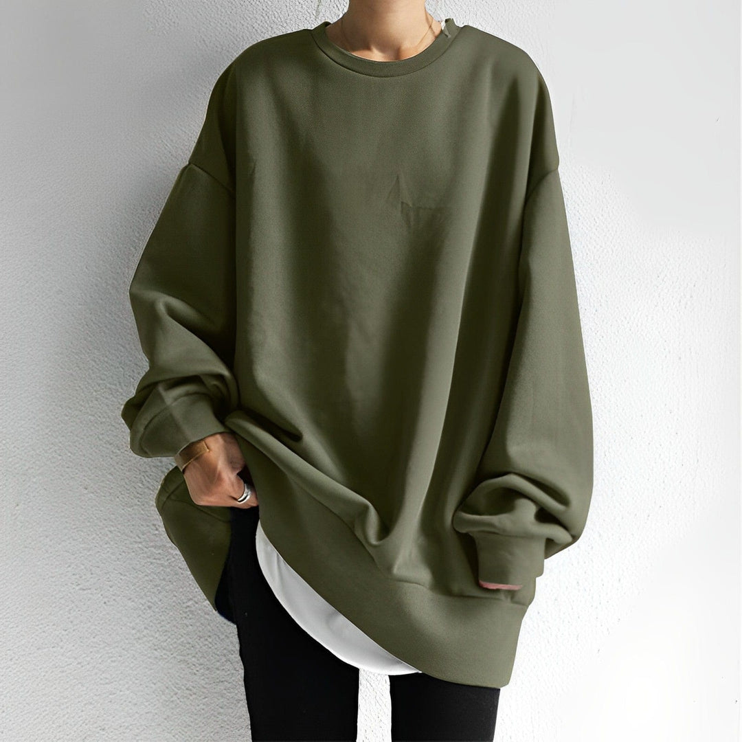 Oversized Crew-Neck Sweatshirt with Dropped Shoulders and Ribbed Hem