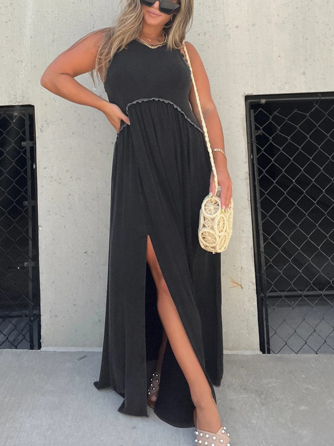 Maxi Dress with Sleeveless Design and Dual Side Splits