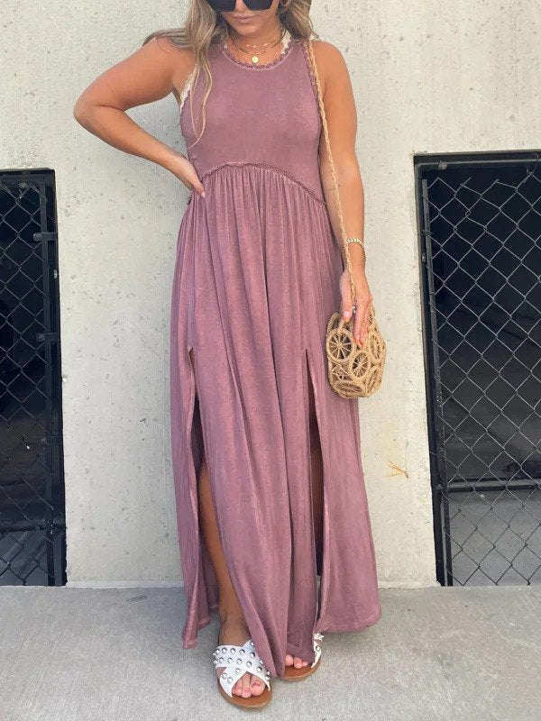 Maxi Dress with Sleeveless Design and Dual Side Splits