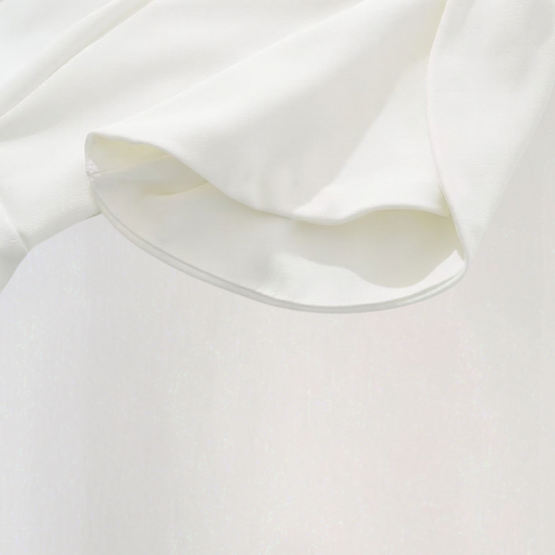 High-Neck A-line dress wiwth Puff Sleeves and Cut-Out Back
