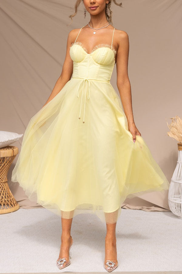 Midi Dress with Corset Bodice and Crisscross Straps