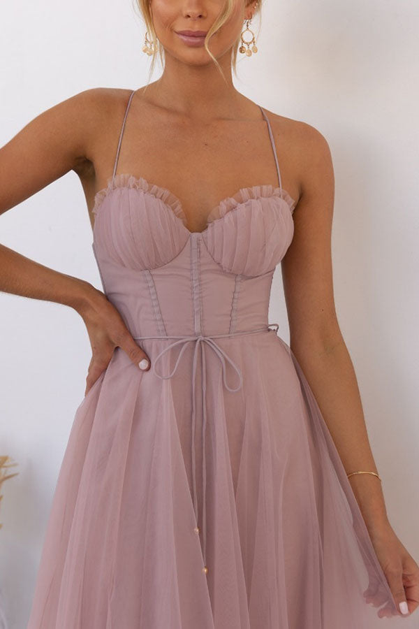 Midi Dress with Corset Bodice and Crisscross Straps