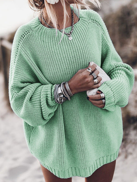 Oversized Crew-Neck Jumper with Raglan Sleeves and Ribbed Trimmings
