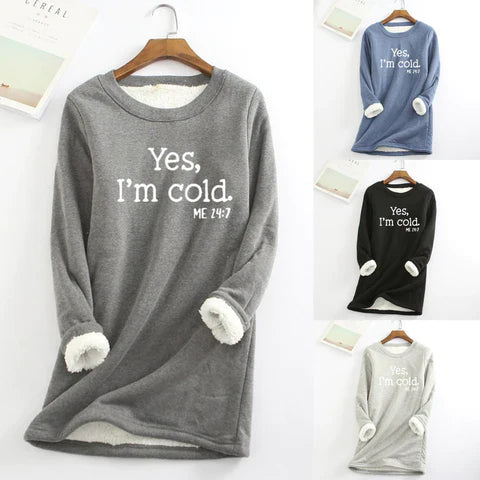 Fleece Lined Sweatshirt with Crew Neckline and Graphic Text Print
