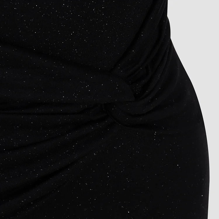 Long Sleeve One-Shoulder Maxi Dress with Ruched Side Detail