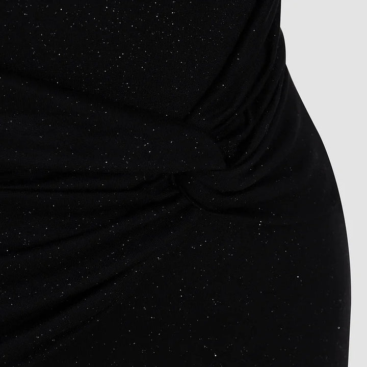 Long Sleeve One-Shoulder Maxi Dress with Ruched Side Detail