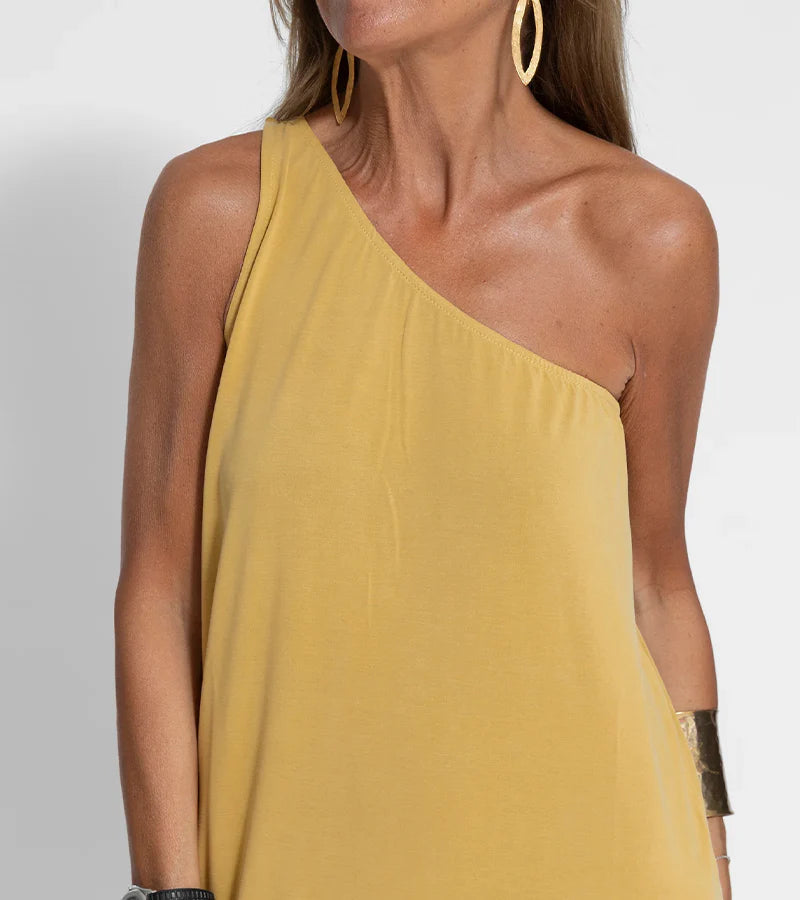 One-Shoulder Maxi Dress with Straight Silhouette and Side Slit
