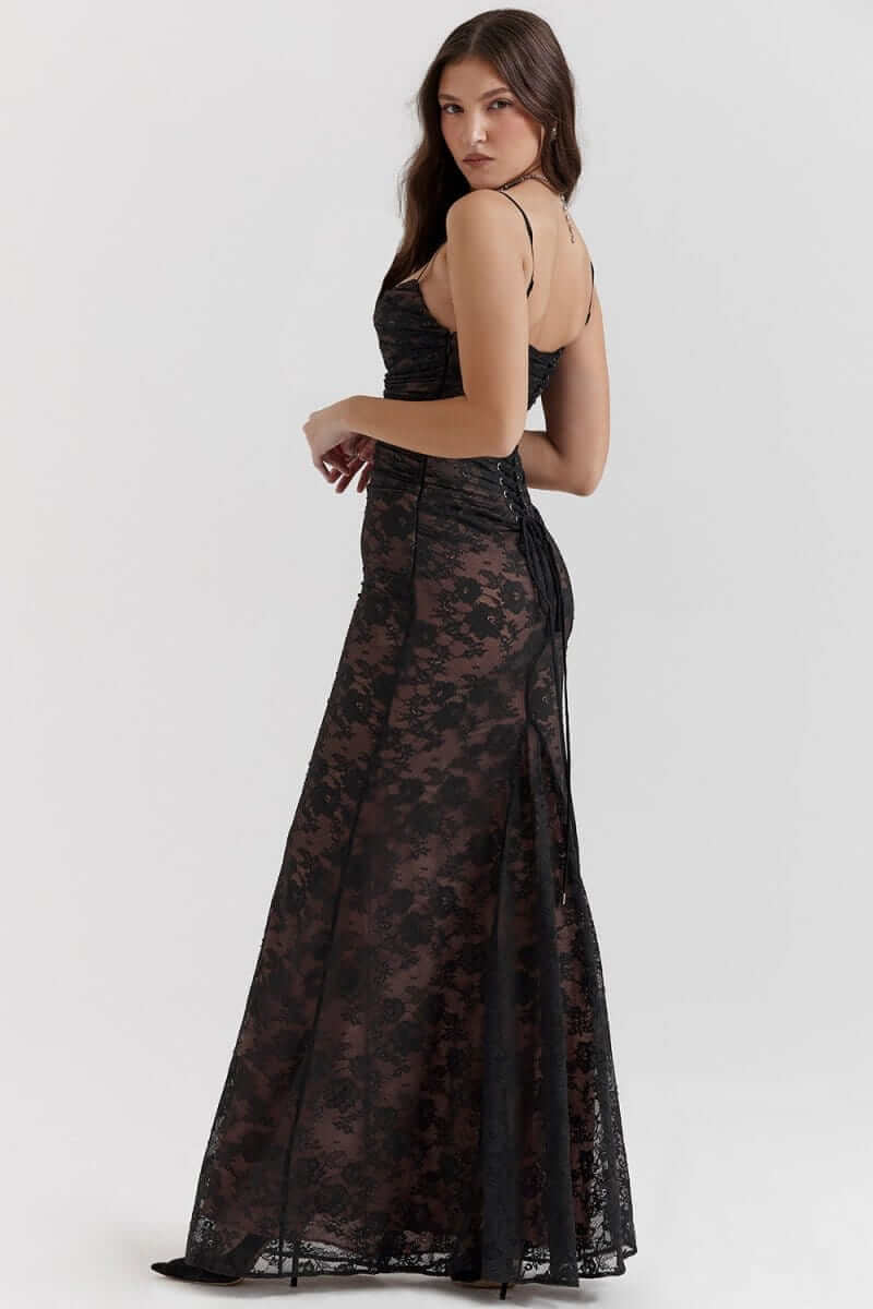 Maxi Dress with Long Sleeve Bolero and Lace-Up Back Closure