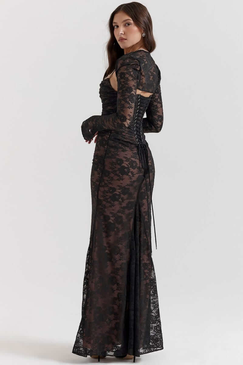 Maxi Dress with Long Sleeve Bolero and Lace-Up Back Closure