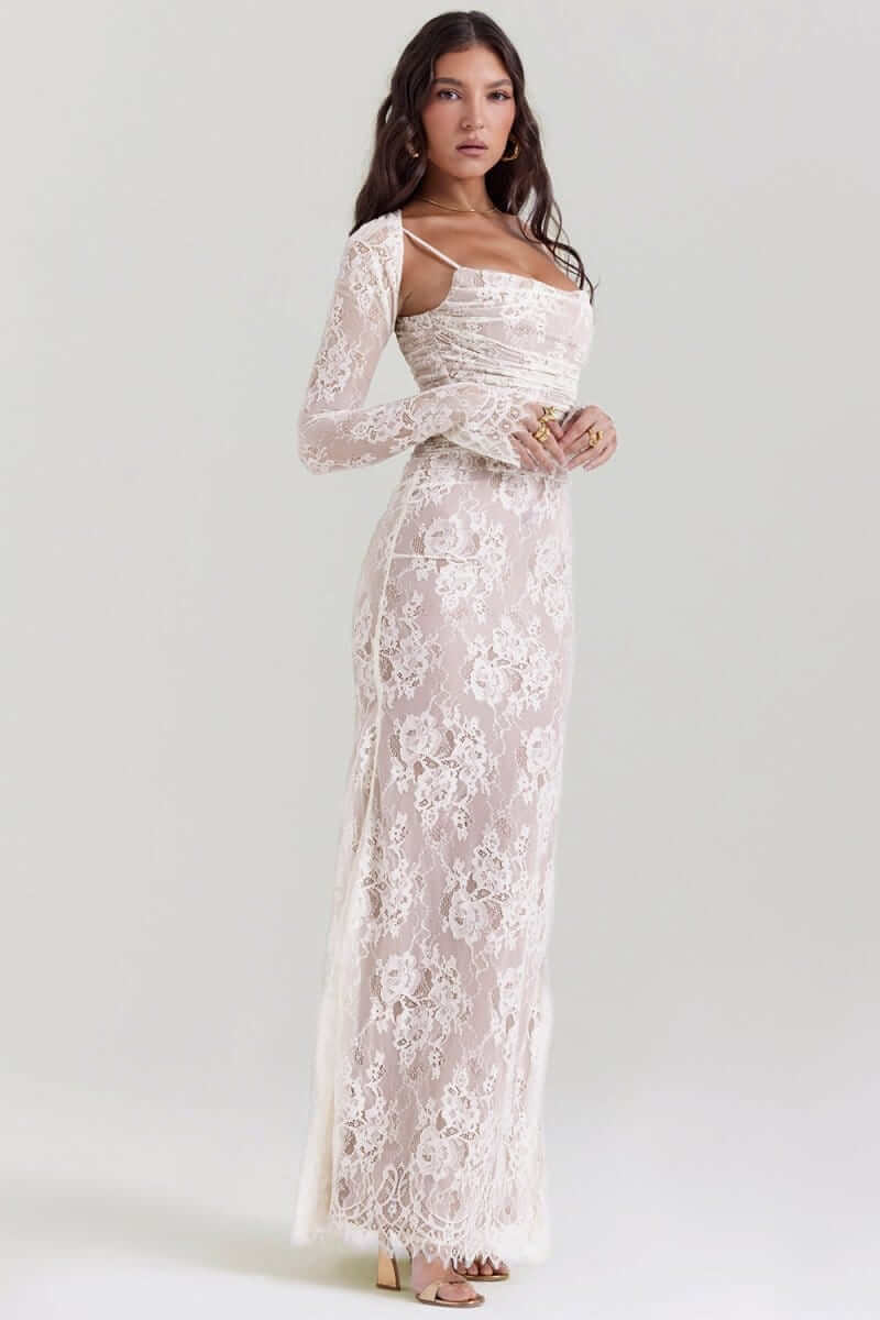 Maxi Dress with Long Sleeve Bolero and Lace-Up Back Closure