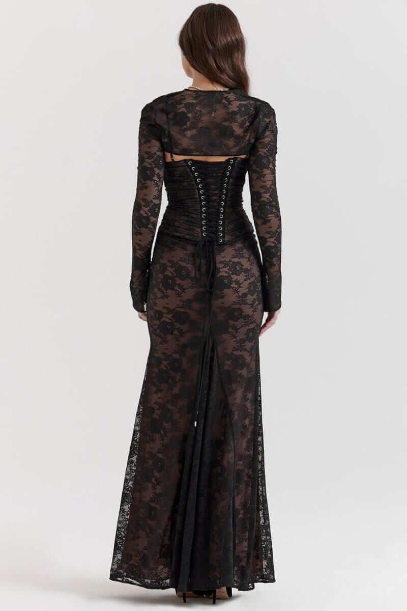 Maxi Dress with Long Sleeve Bolero and Lace-Up Back Closure