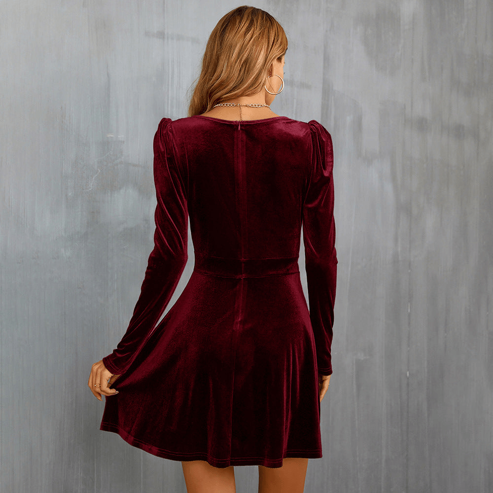 Wrap Mini Dress with Long Sleeves and V-Neckline