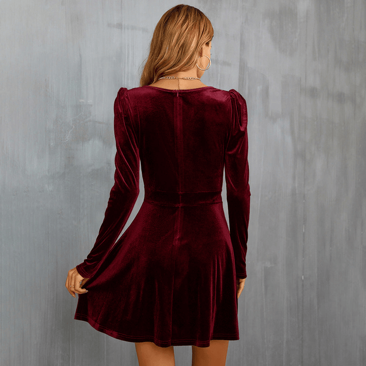 Wrap Mini Dress with Long Sleeves and V-Neckline