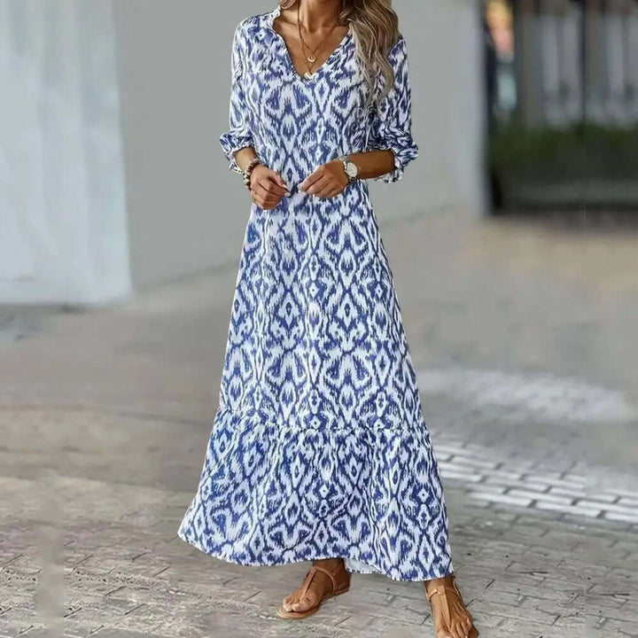 V-Neck Maxi Dress with Half Sleeves and Ruffle Hem