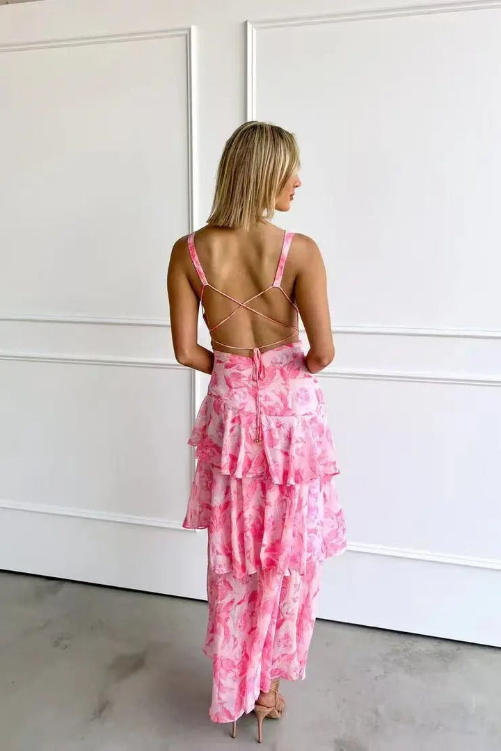 V-Neck Tiered Maxi Dress with Criss-Cross Back