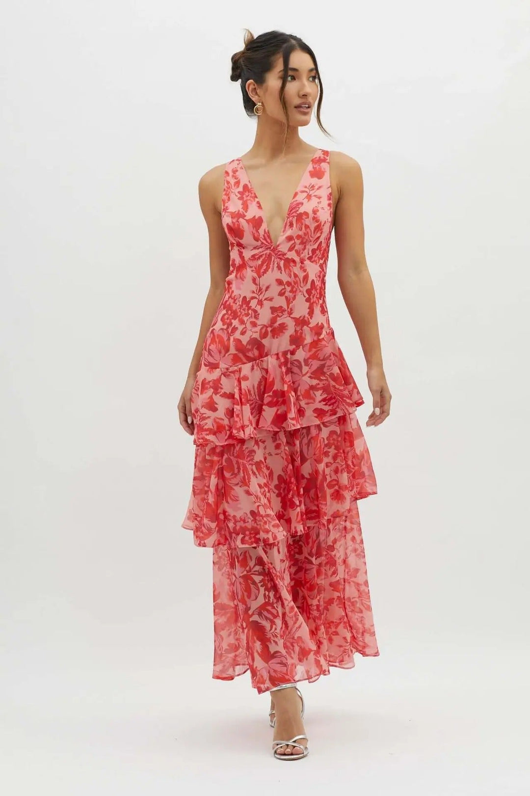 V-Neck Tiered Maxi Dress with Criss-Cross Back