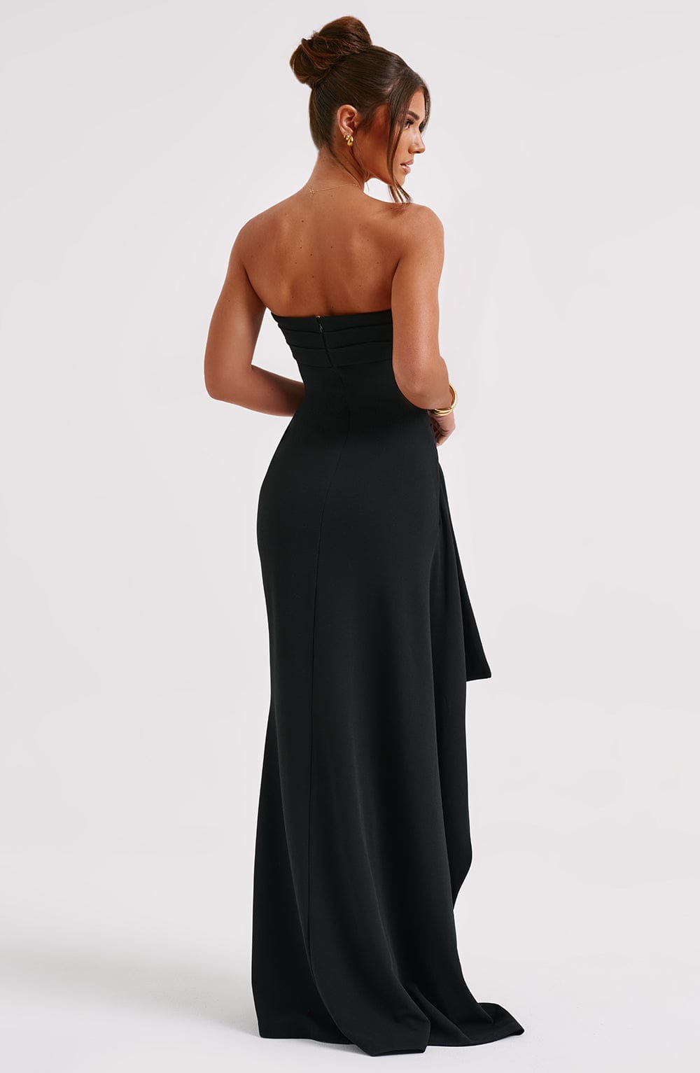 Strapless Maxi Dress with High Side Split and Draped Detailing